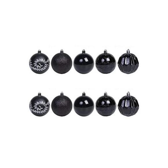 Set of 10 Black Christmas Tree Ornaments - Picture 1 of 6
